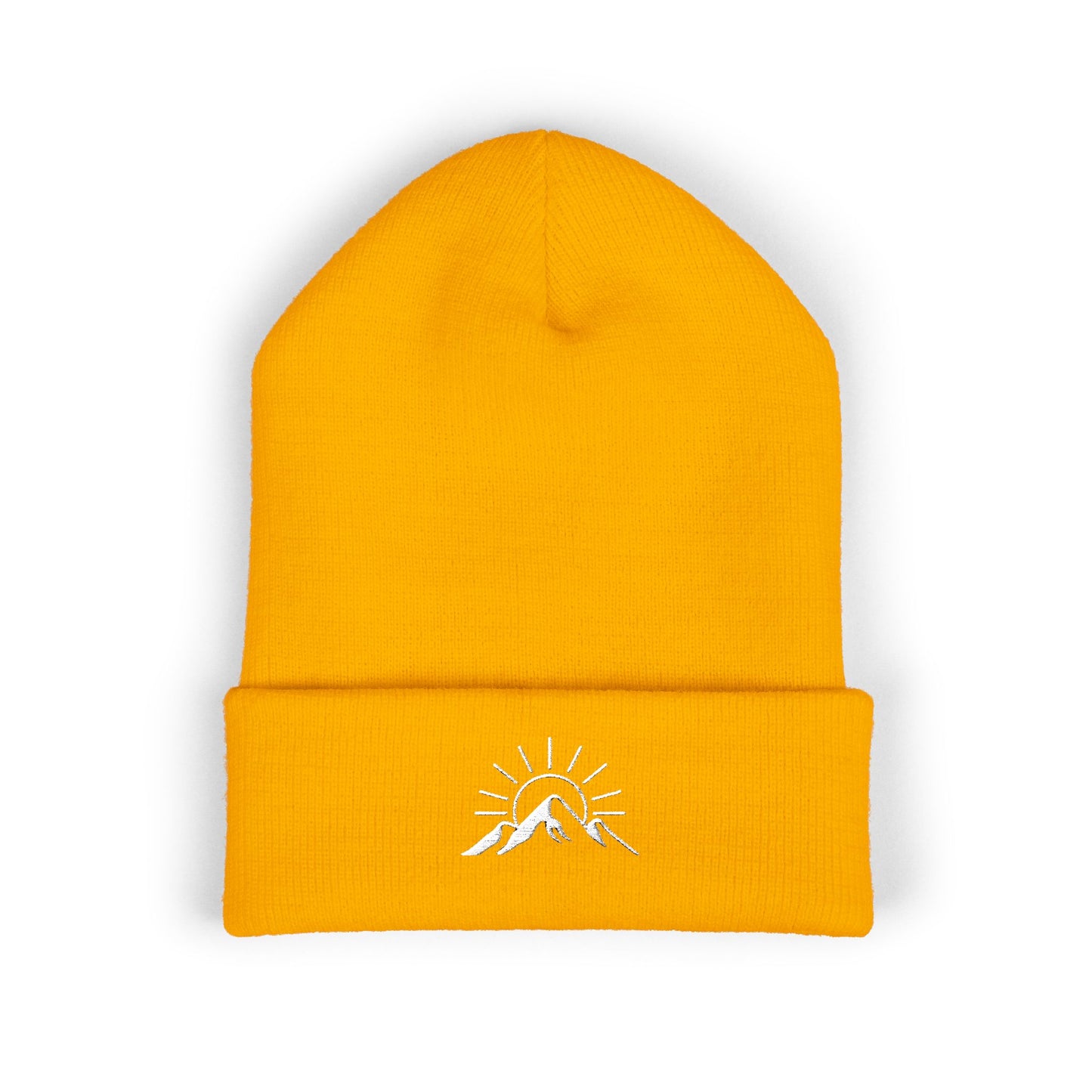 Sunrise Mountain Classic Cuffed Beanie - Embroidered Yellow Winter Hat