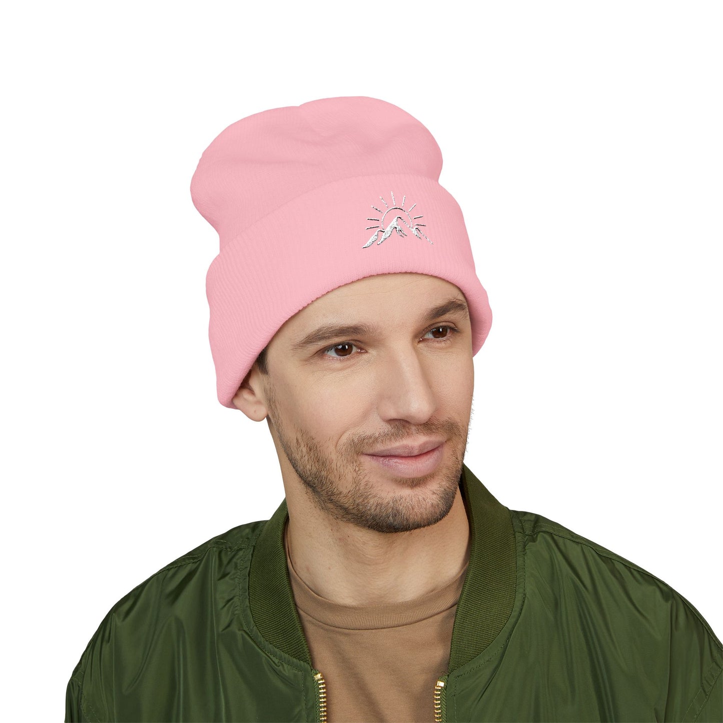 Sunrise Mountain Classic Cuffed Beanie - Embroidered Yellow Winter Hat