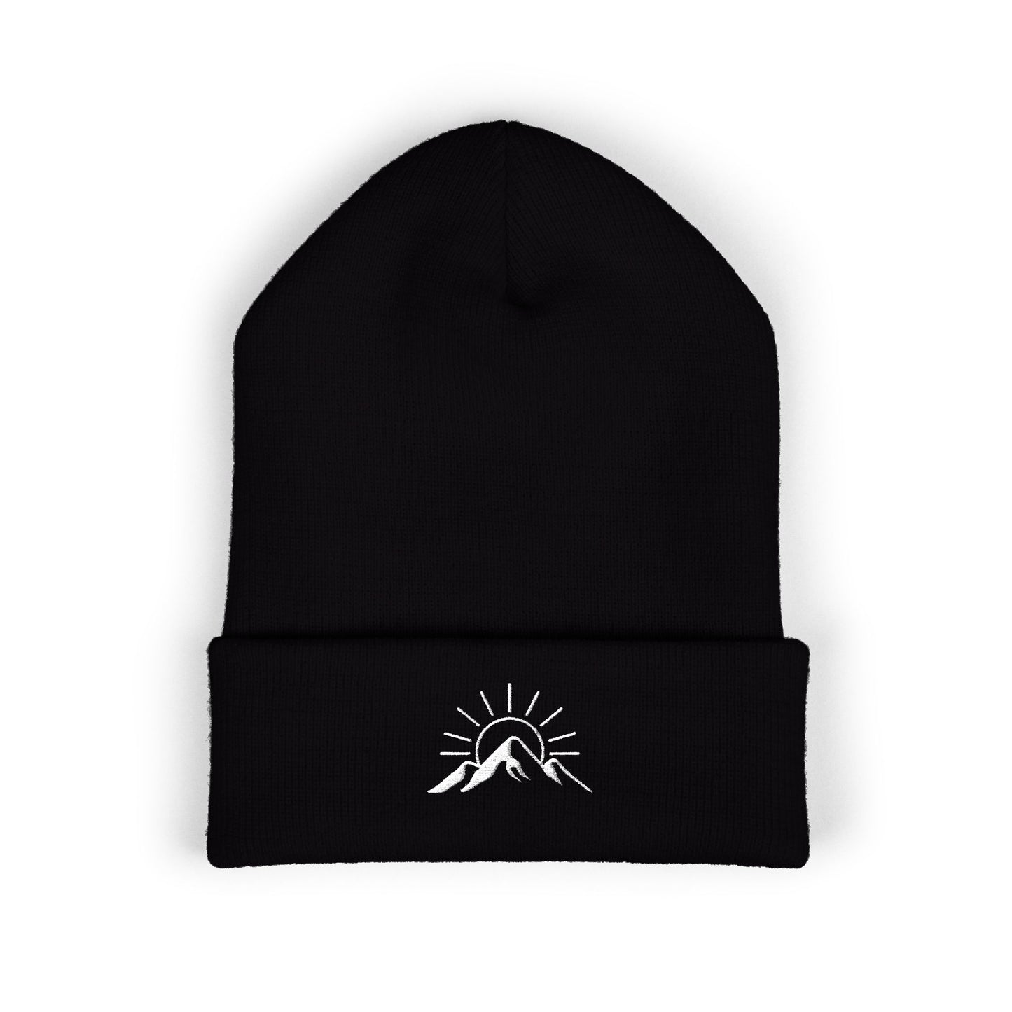 Sunrise Mountain Classic Cuffed Beanie - Embroidered Yellow Winter Hat