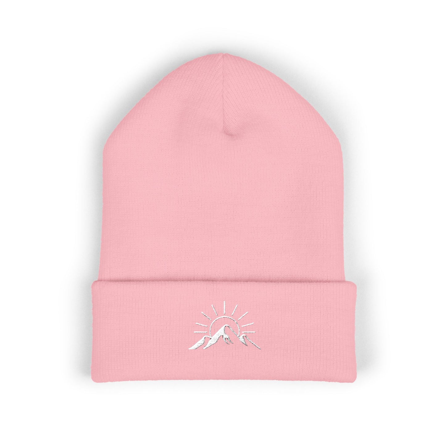Sunrise Mountain Classic Cuffed Beanie - Embroidered Yellow Winter Hat