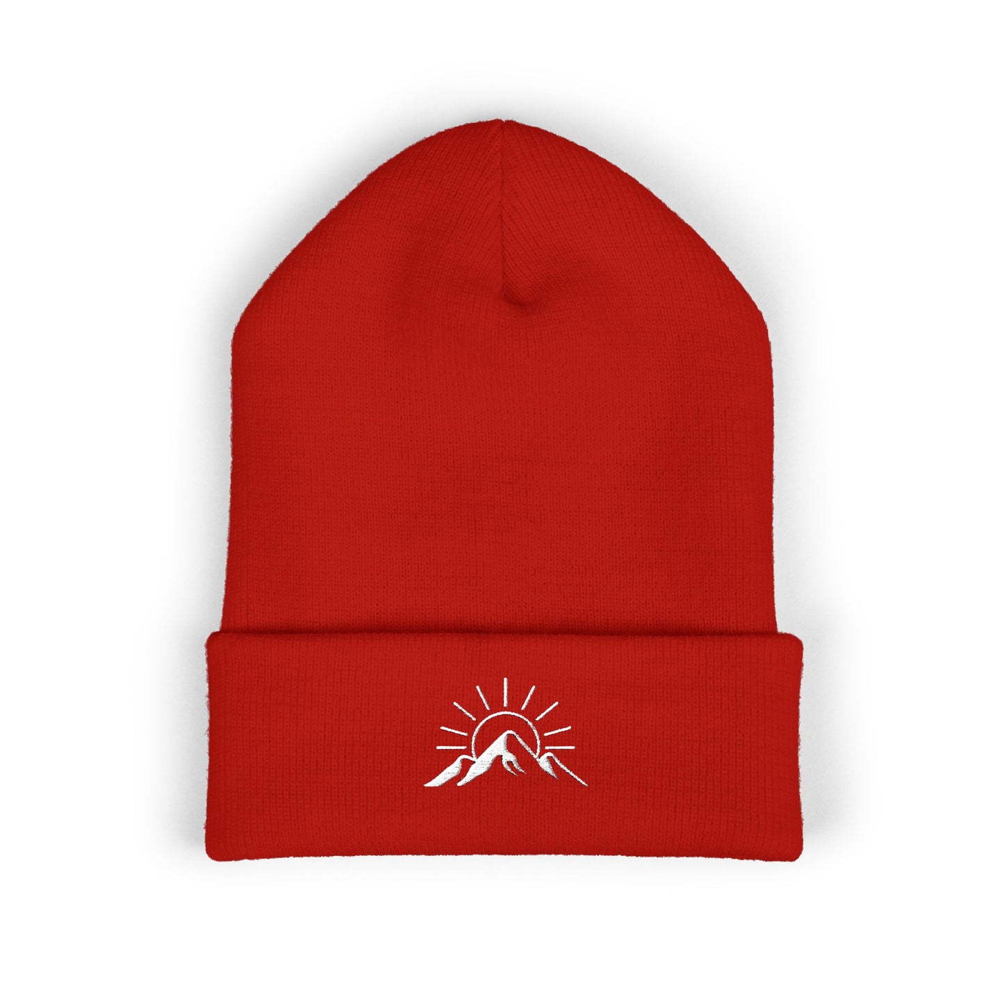 Sunrise Mountain Classic Cuffed Beanie - Embroidered Yellow Winter Hat