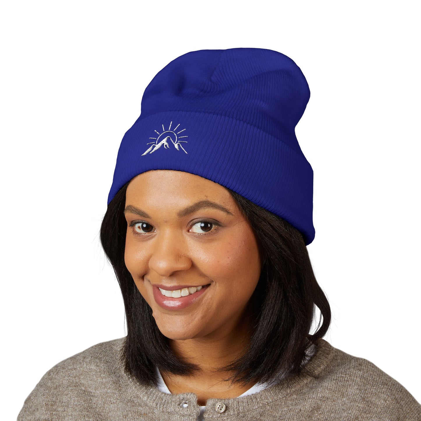 Sunrise Mountain Classic Cuffed Beanie - Embroidered Yellow Winter Hat