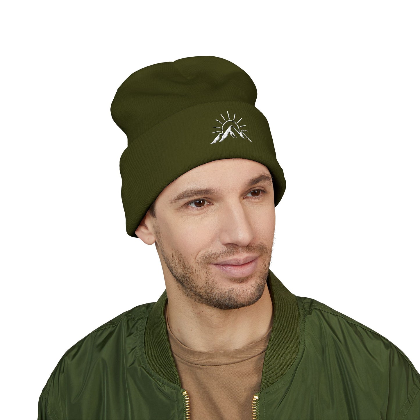 Sunrise Mountain Classic Cuffed Beanie - Embroidered Yellow Winter Hat