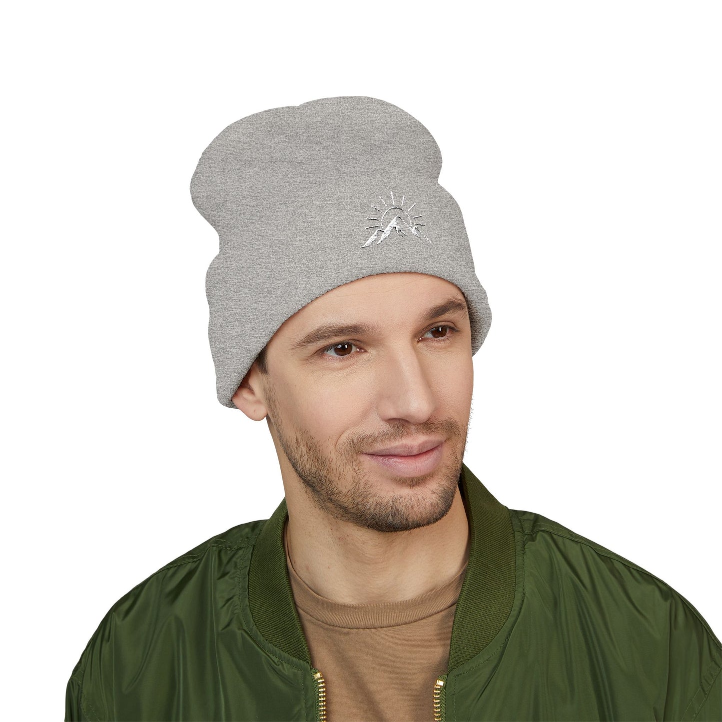 Sunrise Mountain Classic Cuffed Beanie - Embroidered Yellow Winter Hat