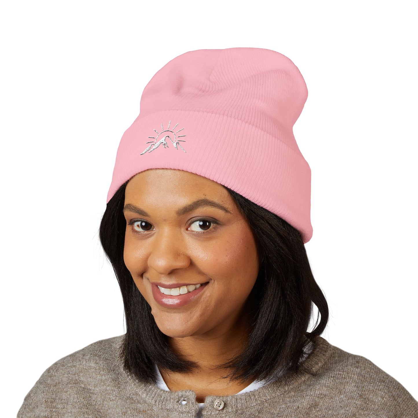 Sunrise Mountain Classic Cuffed Beanie - Embroidered Yellow Winter Hat