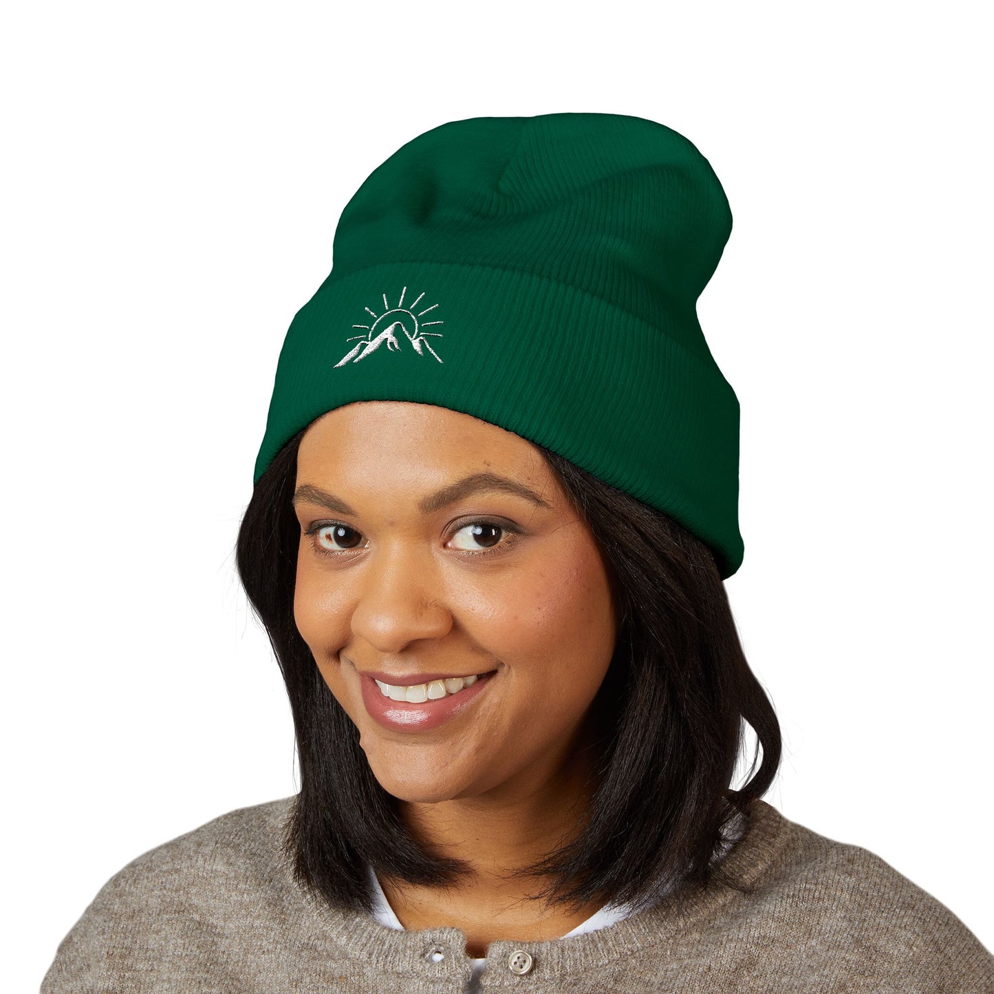 Sunrise Mountain Classic Cuffed Beanie - Embroidered Yellow Winter Hat