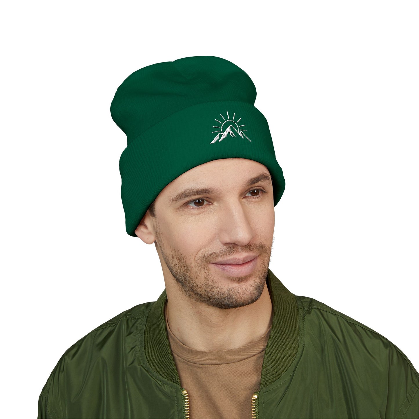 Sunrise Mountain Classic Cuffed Beanie - Embroidered Yellow Winter Hat