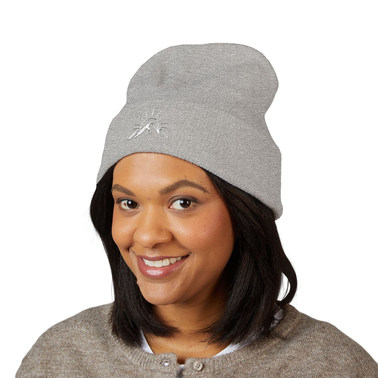 Sunrise Mountain Classic Cuffed Beanie - Embroidered Yellow Winter Hat