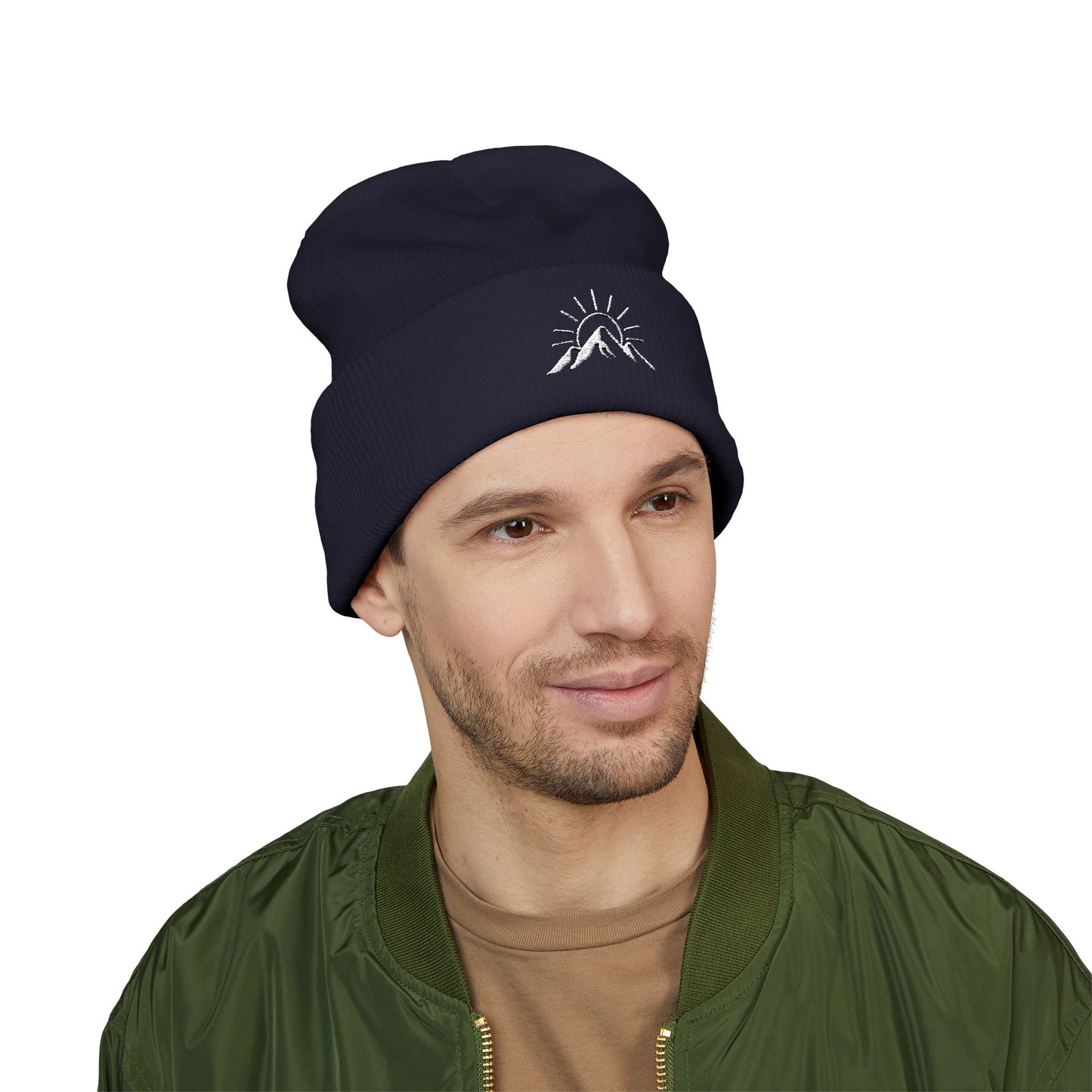 Sunrise Mountain Classic Cuffed Beanie - Embroidered Yellow Winter Hat