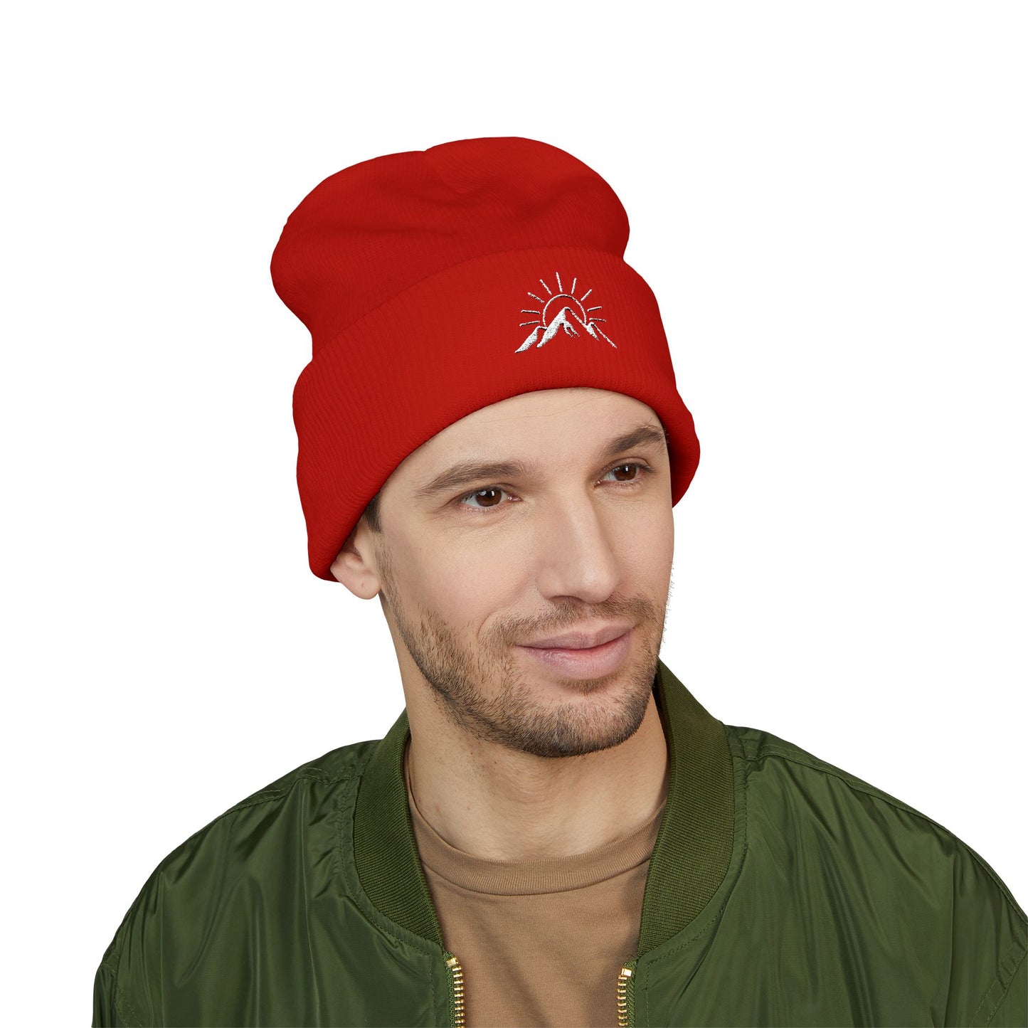 Sunrise Mountain Classic Cuffed Beanie - Embroidered Yellow Winter Hat